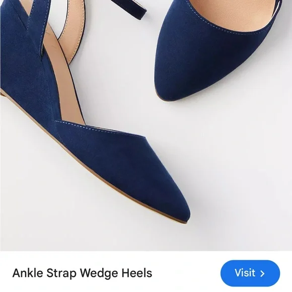 LOFT NWOT Blue Wedge Heels with Ankle Strap - Picture 2 of 9